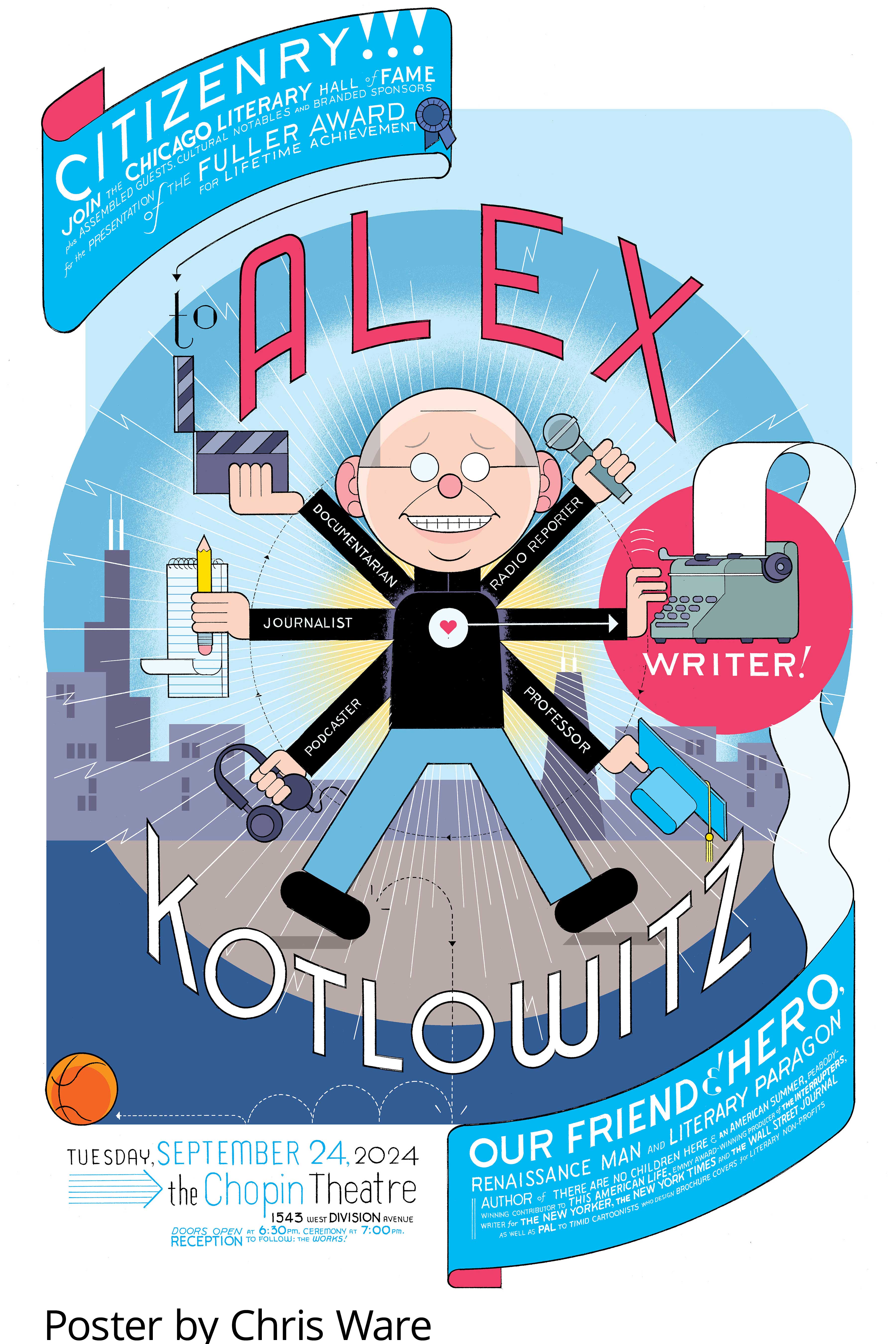 Alex Kotlowitz Chicago Literary Hall of Fame Fuller Award Poster by Chris Ware